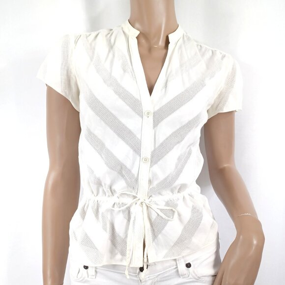 ARMANI EXCHANGE Blouse Button Front SS Drawstring Waist XS - Picture 2 of 6